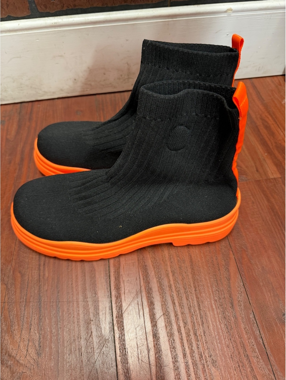 Black & Neon Orange Knit Sock Sneakers EU Size 41